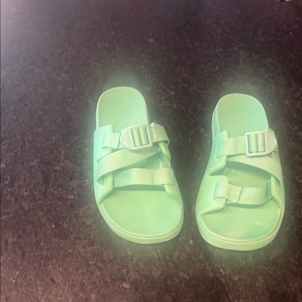 Kids Mint Green CHACO Slide Sandals